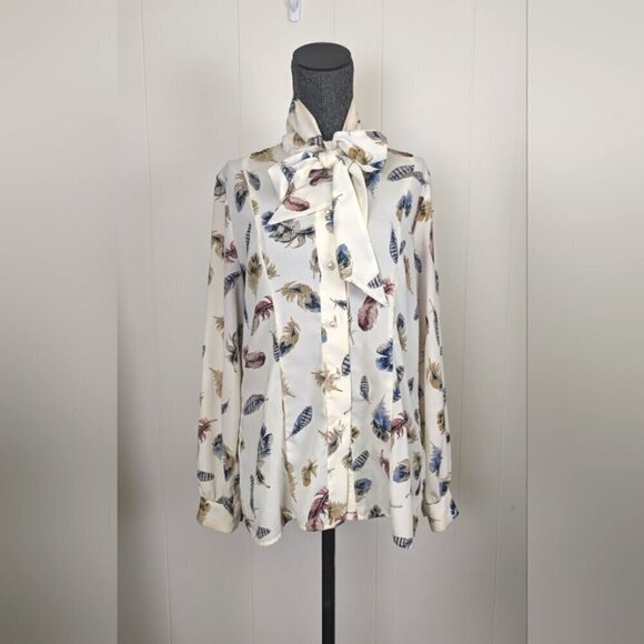 Pink Tartan size 6 feather print blouse with pearls - Picture 1 of 10